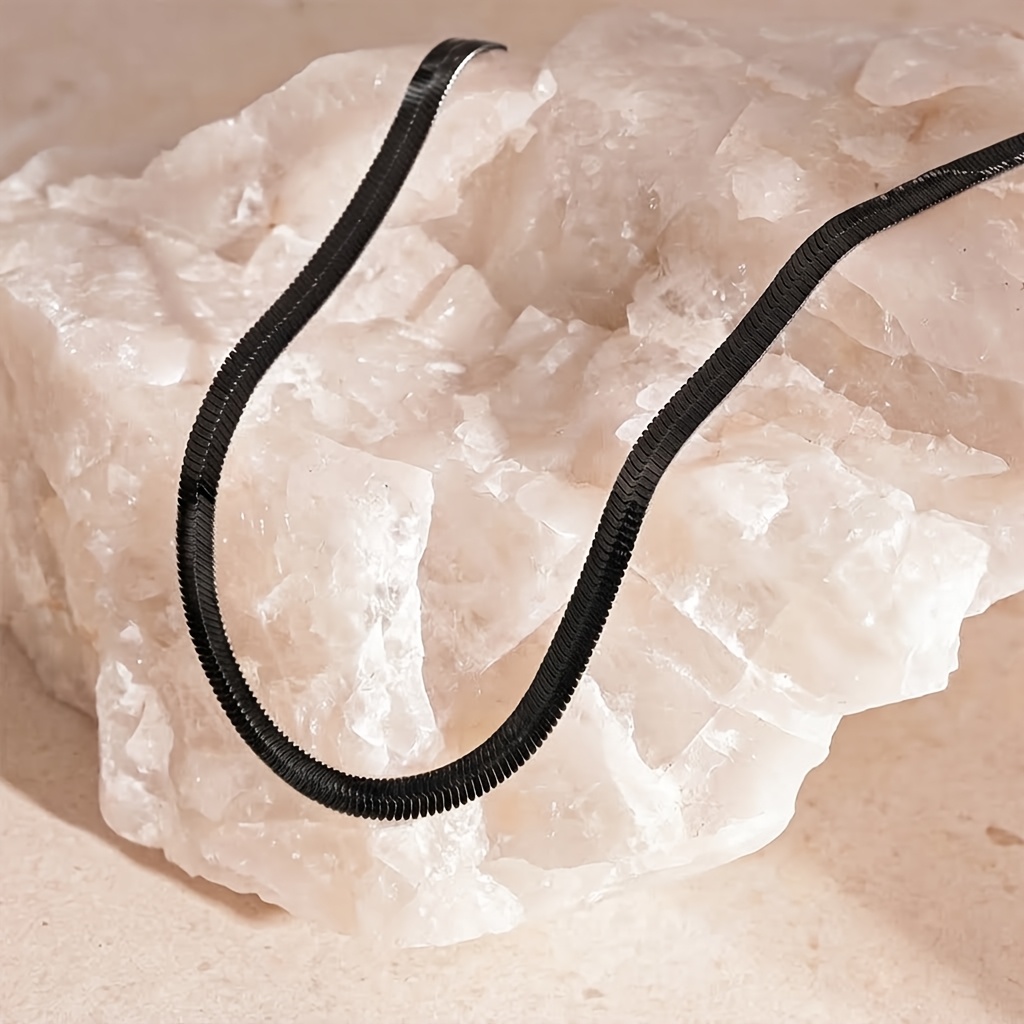 Women's Matte Black Flat Snake Bone Chain Necklace
